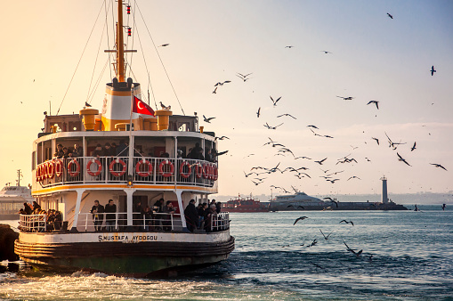 Istanbul, Turkey - February 4, 2012: City Lines ferries have been carrying passengers between the European and Anatolian sides since 1844.