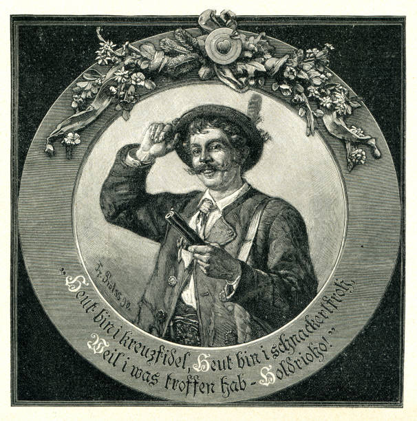 Bavarian man with gun in traditional clothing 19th century in Germany at riflemen's festival ( marksmen's festival )Original edition from my own archivesSource : Gartenlaube 1901