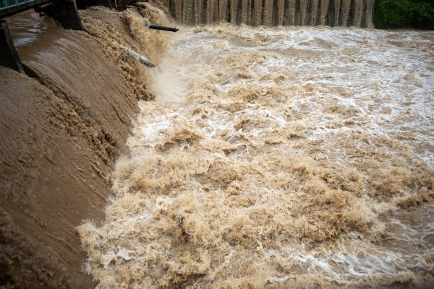 istock Flooding after storm - unglean water with soil comming 1252756211