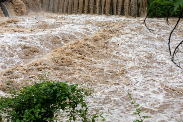 istock Flooding after storm - unglean water with soil comming 1252756286