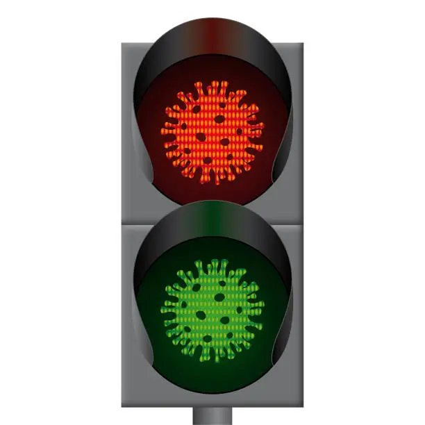 Vector illustration of Traffic signal with coronavirus
