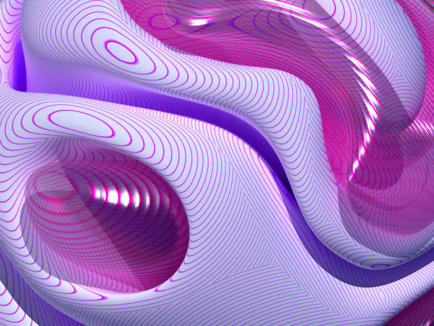 3d abstract surreal background with wavy curve lines representación 3d del arte abstracto de fondo surrealista 3d con parte del organismo esférico alienígena orgánico en formas de bio onduladas redondas curvas con patrón de líneas paralelas en la superficie en color mate y brillante en color púrpura