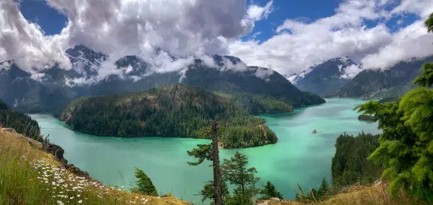The view of Diablo lake, part of the North Cascades National Park, from the view center