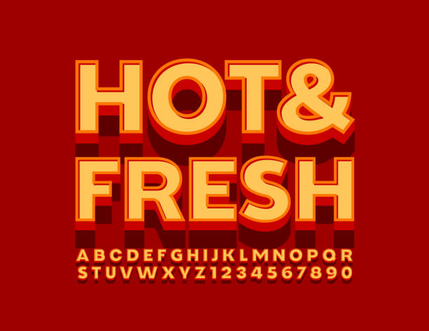illustrations, cliparts, dessins animés et icônes de signe lumineux vectoriel hot et fresh. lettres et chiffres d’alphabet vintage - old fashioned pizza label design element