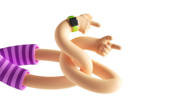 istock 3d render abstract cartoon character flexible boneless hands, pointing finger direction gesture, relationship concept, funny tangled body parts isolated on white background. Surrealistic clip art 1252768534