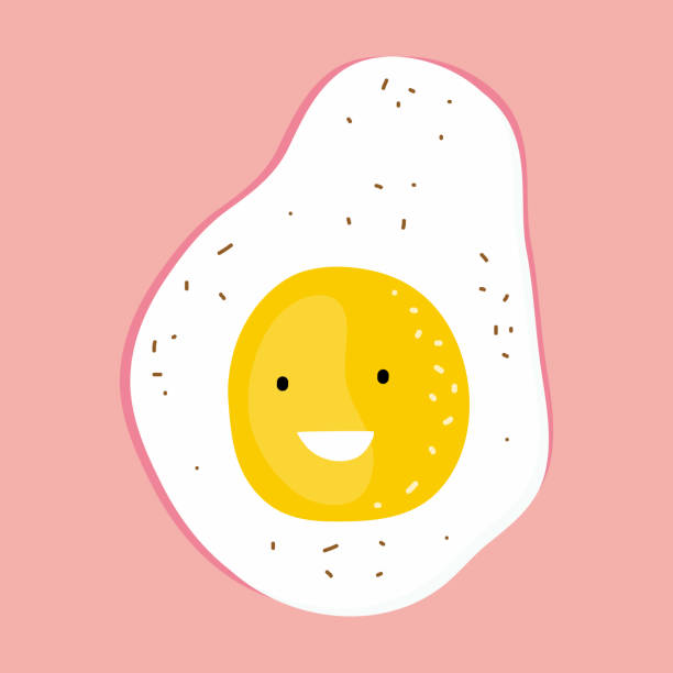 Funny Fried Egg Cartoon With Happy Smiley Face On A Pink Background Cute  Kawaii Happy Egg Healthy Diet Breakfast Vector Card Or Banner Good Morning  Hand Drawn Illustration Stock Illustration - Download
