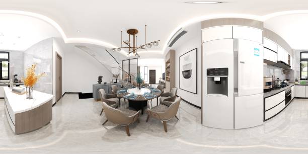 istock 360 Degrees Modern Living and Dining Room. 3D Render. 1252774947