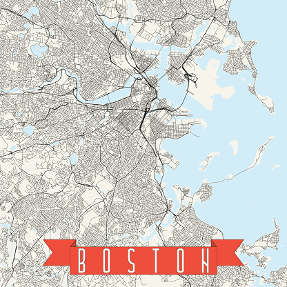 Topographic / Road map of Boston MA. Original map data is public domain sourced from www.census.gov/