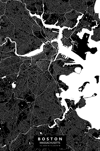 Poster Style Topographic / Road map of Boston MA. Original map data is public domain sourced from www.census.gov/