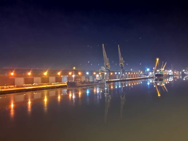 istock Container terminal in the evening. Port Hull im England 1252787399
