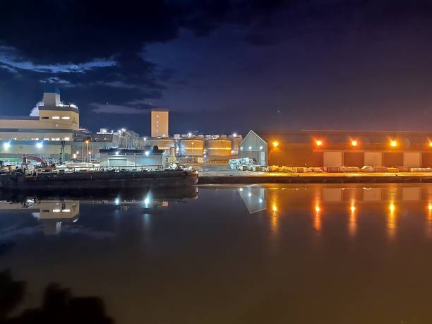istock Container terminal in the evening. Port Hull im England 1252787403