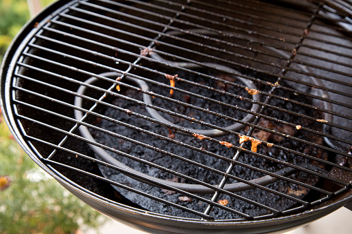 Dirty and greasy electric grill after use. Image shot with Canon 5D Mark 4, 24-105mm f/4L IS USM lens.