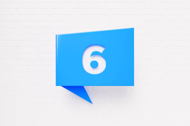 istock Number Six  Written Blue Chat Bubble over White Brick Wall Background 1252801150