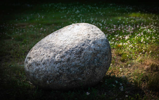 istock Giant egg-shaped rock on the grass in the yard 1252801171
