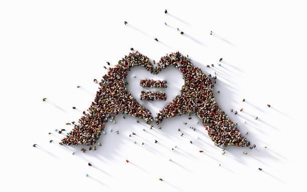 Human Crowd Forming Two Hands and an Equality Sign on White Background