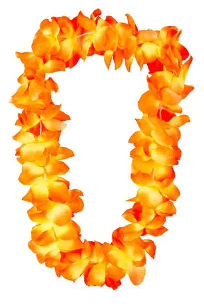 Photo of orange hawaiian lei beads with vibrant colors isolated on a white background