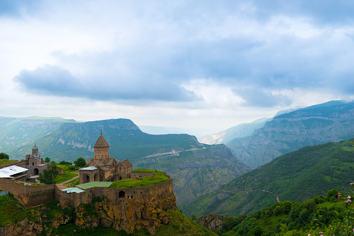 Panoramic view of Tatev monastery and mountains of Armenia