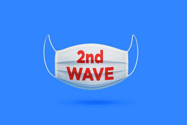 istock 2nd Wave Written Surgical Mask over Blue Background 1252804085