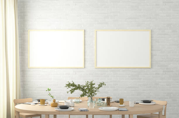 istock Horizontal blank poster on wall in interior of modern dining room 1252804709