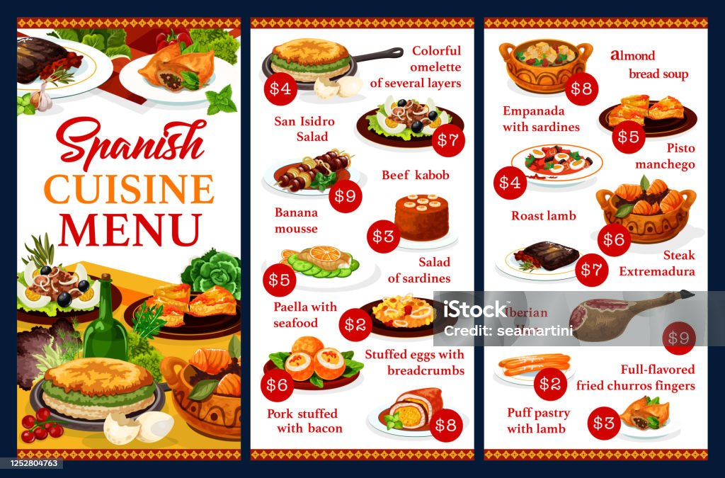 Pretty Spanish Menu Spanish Cuisine Restaurant Menu Dishes Stock Illustration - Download ...
