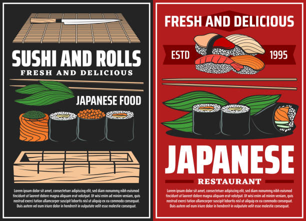 ilustrações de stock, clip art, desenhos animados e ícones de sushi and rolls, japanese cuisine and asian food - susi