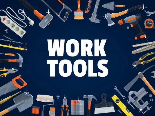 Vector illustration of Work tools of Diy, construction and house repair