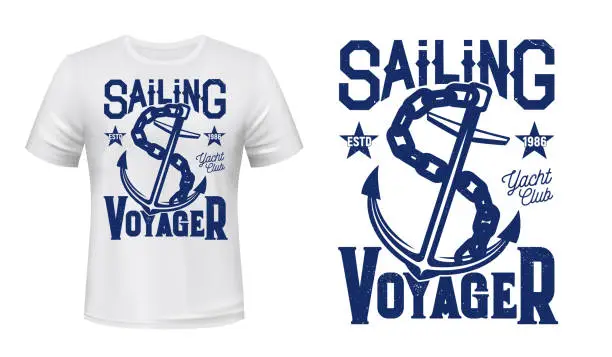 Vector illustration of Anchor t-shirt print mockup, sailing and yachting