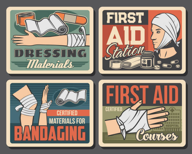 illustrations, cliparts, dessins animés et icônes de bandage des blessures et des blessures, premiers soins médicaux - bandage wound first aid gauze