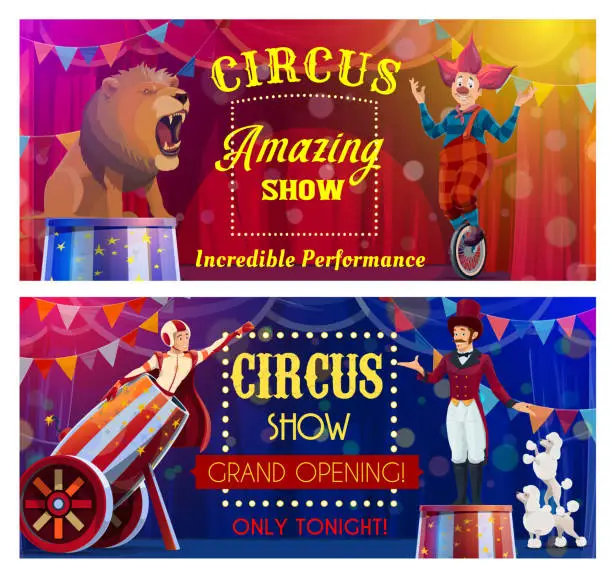 Vector illustration of Circus performers of chapiteau carnival show