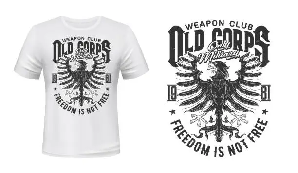 Vector illustration of Heraldic eagle t-shirt print mockup, military club