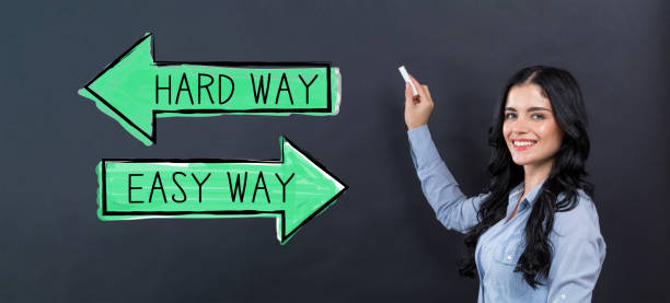 istock Hard way or easy way with young woman 1252809613