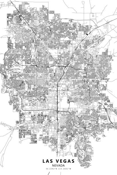 Las Vegas, Nevada, USA Vector Map Poster Style Topographic / Road map of Las Vegas NV, USA. Original map data is public domain sourced from www.census.gov/ Vegas Sign stock illustrations