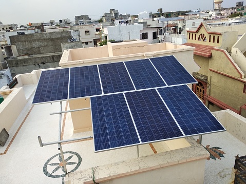 Solar panel green energy efficiency for house roof