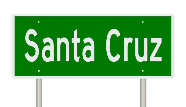 Rendering of a green highway sign for Santa Cruz