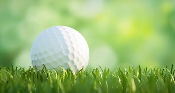 Golf ball on green course with green background