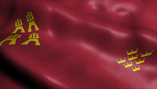 3D Illustration of a waving region flag of Murcia (Spain country)