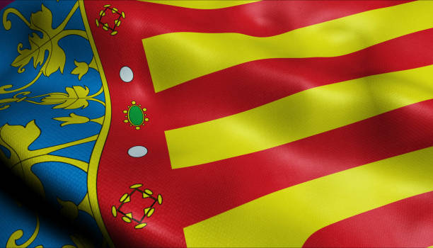 3D Waved Spain City  Flag of Valencia stock photo