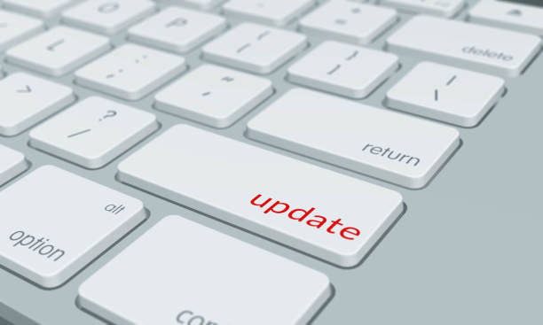 Close up of update keyboard button Computer keyboard with update word key update communication photos stock pictures, royalty-free photos & images