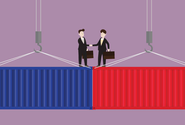 Business partners handshake and standing on a cargo container Trade, Import, Export, Supply chain, Shipping, Business, Growth, Opportunities, Agreement supplier relationship management stock illustrations