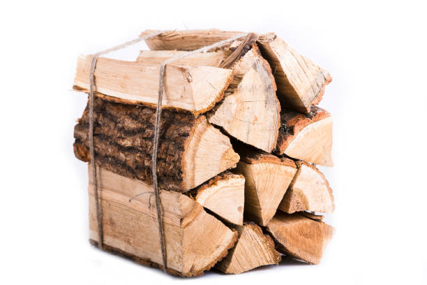 Fire wood Oak Fire wood roped isolated on white pile of cables stock pictures, royalty-free photos & images