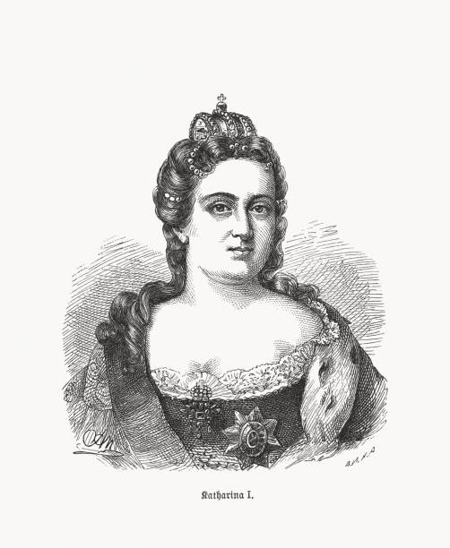 ilustrações, clipart, desenhos animados e ícones de catherine i (1684-1727), imperatriz russa, gravura de madeira, publicada em 1893 - catherine i