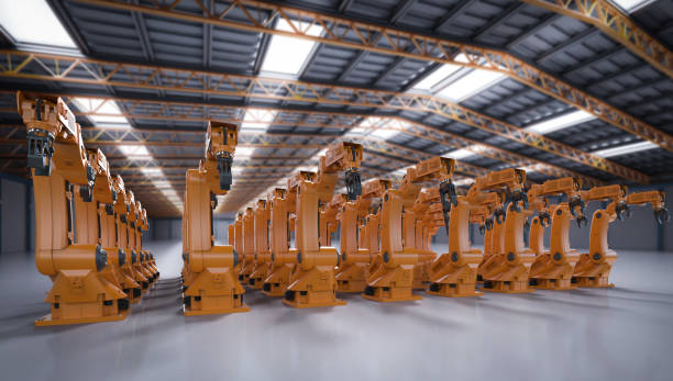 istock Robotic arms in factory 1252854998