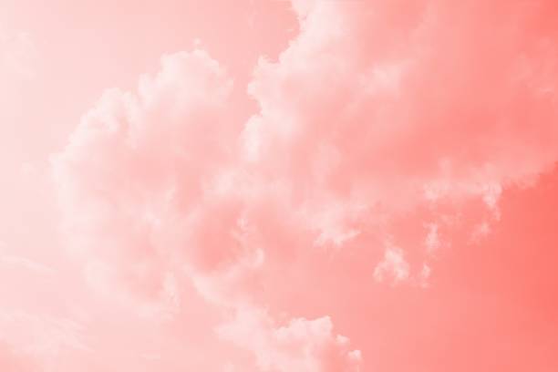 istock Pink coral color sky background with white clouds 1252857316