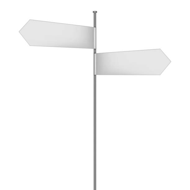 ilustrações de stock, clip art, desenhos animados e ícones de signpost with two multidirectional white blank arrows. vector mock-up - multidirectional