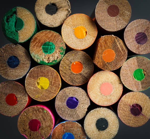 istock Coloured pencils close up showing wood textures 1252863124