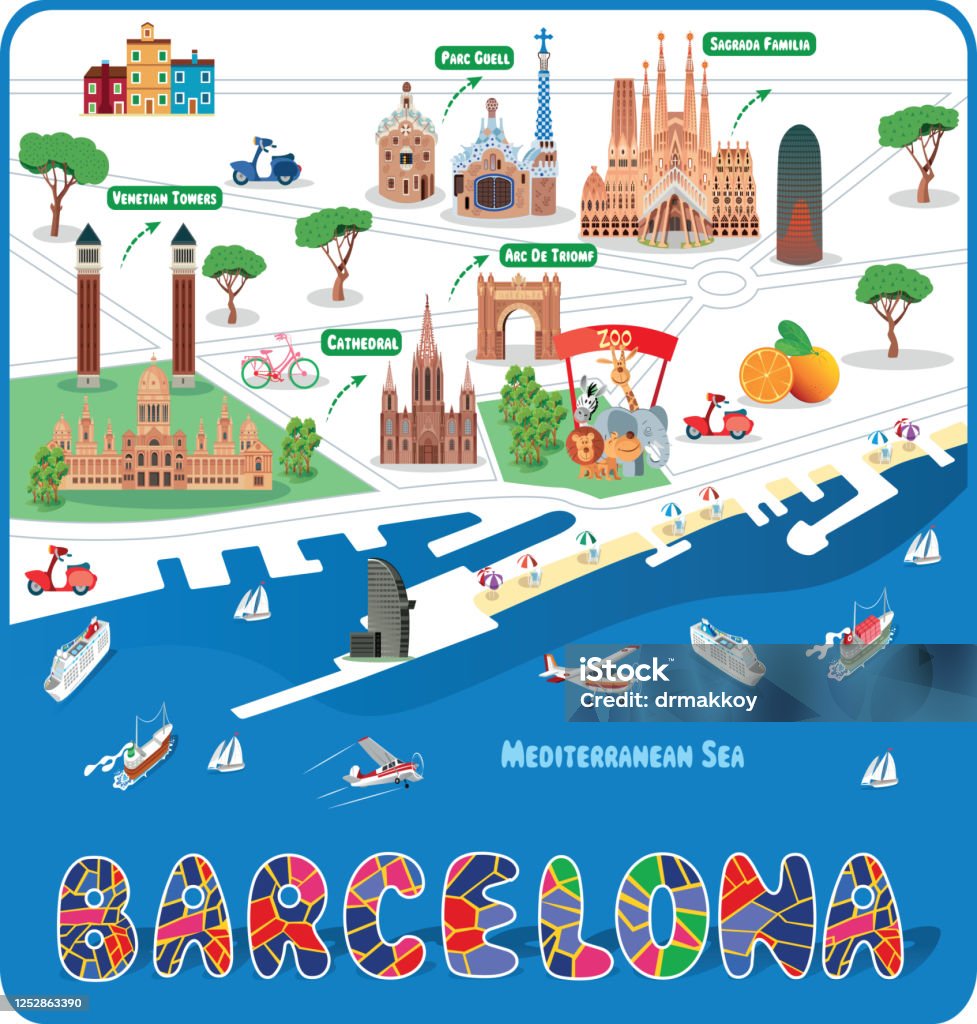 Ilustración de Mapa De De Barcelona y más Vectores Libres de Derechos de Barcelona - España - Barcelona - España, Mapa, Monumento - iStock