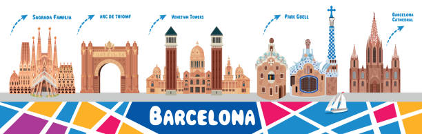 Barcelona Symbols Vector Barcelona Symbols arc de triomf barcelona stock illustrations