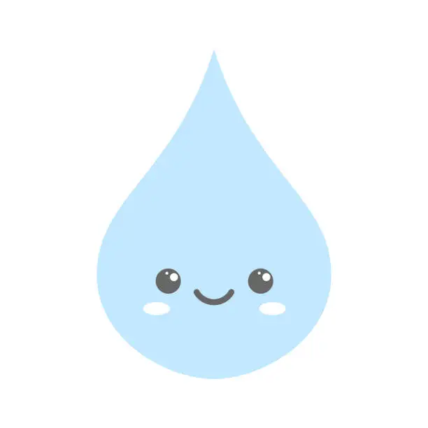 Vector illustration of Drop of water is smiling. Cute cartoon character. Kawaii drawing. Vector illustration