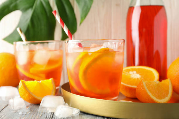 istock Composition with Spritz cocktail on wooden background. Summer drink 1252867807