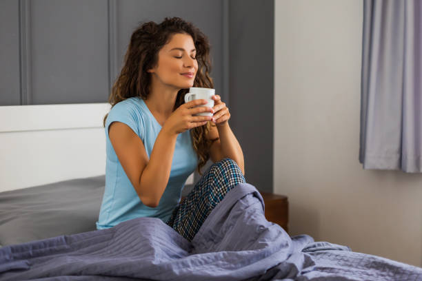3,400+ Beautiful Woman Drinking Morning Coffee In Bed Stock Photos ...